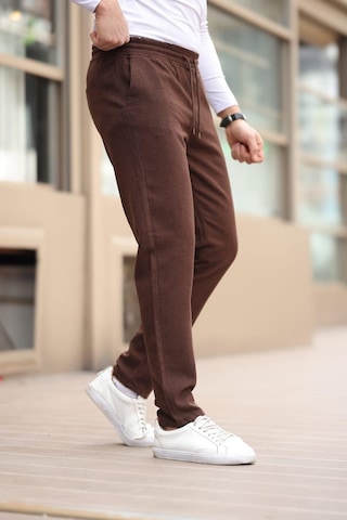 Afri Düğmesiz Düz Kumaş Kahverengi Jogger Pantolon Kahverengi
