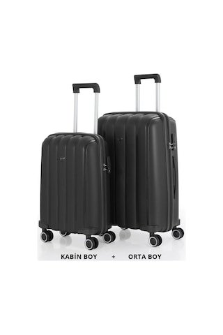 Mçs Bavul Orta Ve Kabin 2li Set Kırılmaz Silikon Valiz V305 Siyah