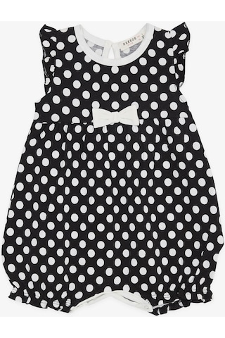 Breeze Kız Bebek Kısa Tulum Puantiyeli Fiyonklu 4 Ay-1.5 Yaş, Siyah-Siyah