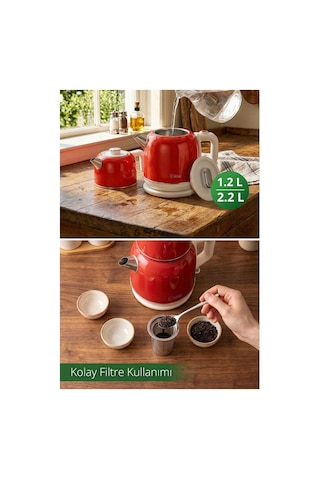 Kiwi Ktm-2921 Paslanmaz Çelik Çay Makinesi 1800w & 2.2 L Su Isıtıcı & 1.2 L Demlik & 90 C Sıcak Tutma