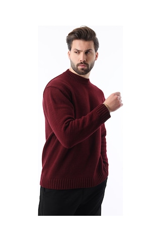 Madmext Bordo Bisiklet Yaka Overfit Erkek Triko Kazak E7402 Bordo