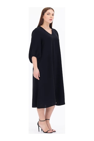 Galaxi Kadın Büyük Beden Midi Boy Truvakar Kol Elbise 1090 Siyah