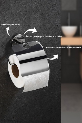 Yapışkanlı Tuvalet Kağıtlığı Wc Kağıtlık Tuvalet Kağıdı Askısı Geniş Kapak Krom S-109