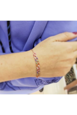 Oriental Kuyumculuk Jewellery Örgü Rose Renkli Taşlı Gümüş Bileklik Pembe