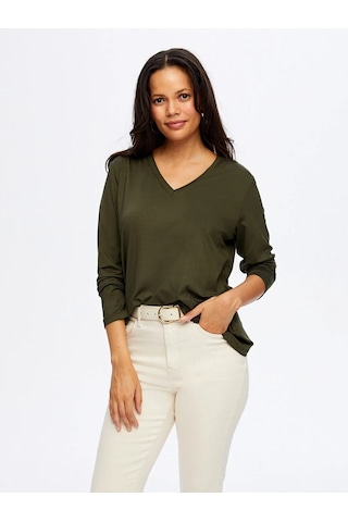 Faik Sönmez V Yaka Kadın Uzun Kol T-shirt W26tsh003 Haki