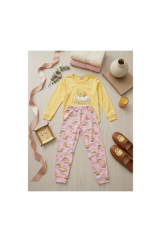 Uğur Bebe Kız Çocuk %100 Pamuk Sarı Renk Tweety Desenli Mevsimlik Pijama Takımı Sarı Sarı