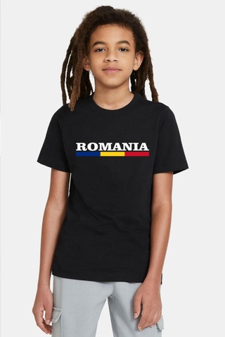 Romania Flag Lettern Siyah Çocuk Tshirt SIYAH