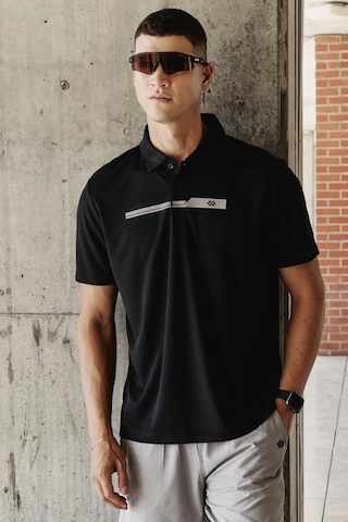 Siyah Polyester Nefes Alan Dokulu İnce Esnek Standart Fit Polo Yaka Erkek Performans T-shirt - 8839 Siyah