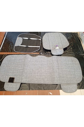 Keten Su Geçirmez Ön Arka Araba Koltuk Minderi 3'lü Oturak Cepli Gri