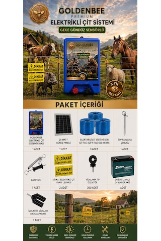 Goldenbee Eko Kit Elektrikli Çit Sistemi Domuz Ve Ayı Kovucu 1500mt Set-202