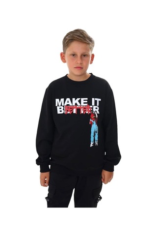 Erkek Çocuk Make It Better Yazılı Sweatshirt-13415-siyah
