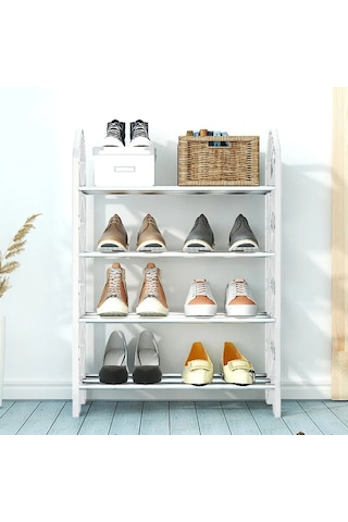 Vkemall 4 Katlı Metal Ayakkabı Rafı, Dayanıklı Çelik, Kolay Montaj, 42x58x58 Cm, Ev/ofis/bağdat Odaları İçin, Modern Tasarım Beyaz