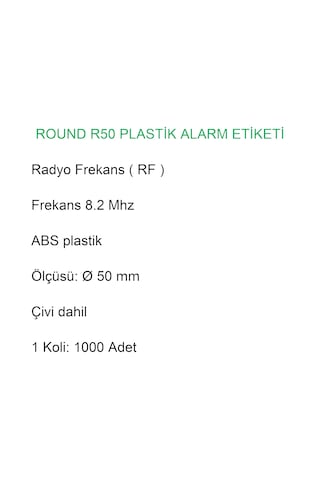 Round R50 Plastik Alarm Etiketi Rf Radyo Frekans 1 Koli:1000 Adet