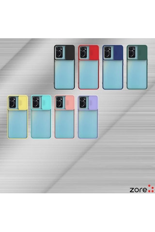 Noktaks - Oppo Uyumlu Oppo A96 4g - Kılıf Slayt Sürgülü Arkası Buzlu Lensi Kapak - Siyah