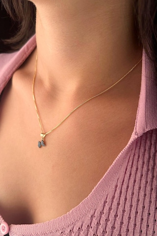 Fiyonk Kuyumculuk 14 Ayar Altın İpek Zincir Firuze Taşlı Kelebek Kolye 001