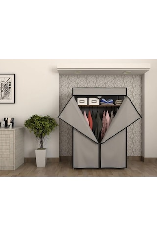 Home Dzgn Home Metal Çelik Borulu Plastik Raflı Ekonomik Bez Dolap Gardırop Portatif Gardırop-gri Çok Renkli
