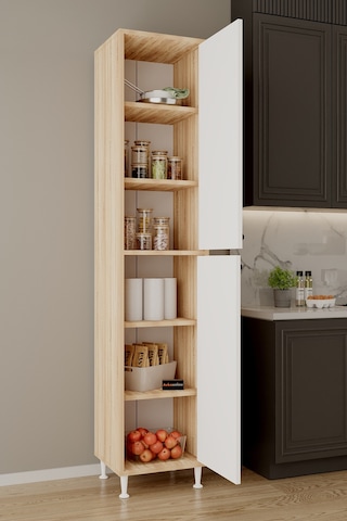 Aeka Ae-2027 Lina 2 Kapaklı Raflı Dar Yüksek Boy Banyo Çok Bölmeli Depolama Dolabı 40x180 Cm Çok Amaçlı Dolap Sonomo - Beyaz