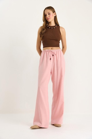 Shade Kadın Bel Bağlamalı İnce Keten Yazlık Bol Pantolon 3236 60281079 - Pembe