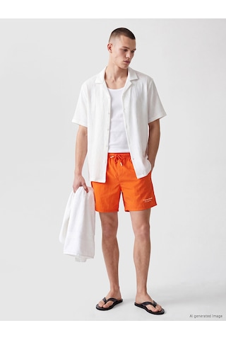 Lcw Swımwear Turuncu Kısa Boy Baskılı Erkek Deniz Şortu