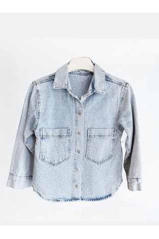 Kız Çocuk Taşlı Tasarım Kot Ceket-15581 Mavi