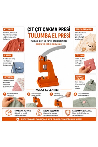 Portatif Küçük Tulumba El Presi - 100 Adet Renkli 12,5 Mm Plastik Çıtçıt Ve Kalıp Çakım Seti 12.5mm 120 Adet
