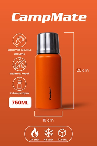 Cooker Campmate 750 Ml Paslanmaz Çelik Termos Ckr2106 Turuncu
