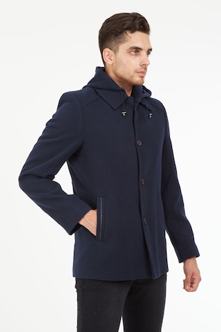 Sposo 1704 Çıkma Kapşonlu Yün Kaşe Açık Lacivert Erkek Kaban Açık Lacivert