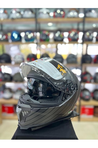 Sway Sw 865 Space Black White Full Face Kapalı Motosiklet Kask Gri - Siyah