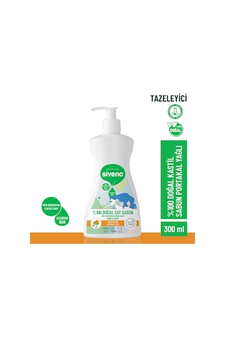 Siveno %100 Doğal Sıvı Kastil Sabun Portakal Yağlı Tazeleyici Nemlendirici Bitkisel Vegan 300 ML