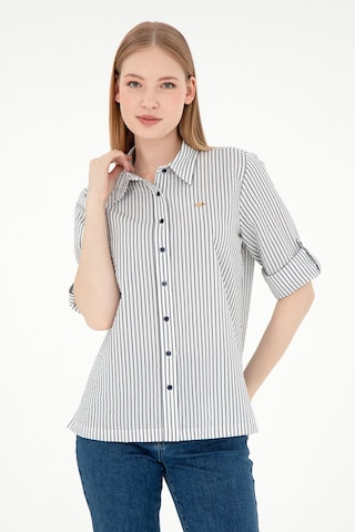 U.S. Polo Assn. Kadın Lacivert Uzun Kollu Çizgili Gömlek 50297106-VR033