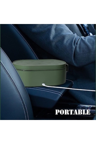 Paslanmaz Çelik 304 Malzemeden Üretilen Taşınabilir Elektrikli Isıtmalı Öğle Yemeği Saklama Kabı, Araç İçi Kullanıma Uygun Yeşil
