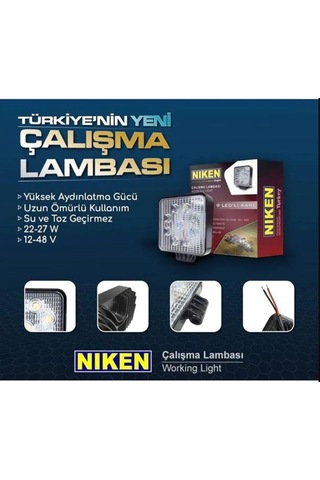 Niken Çalışma Lambası Off Road Sis Farı Lambası 16 Ledli Kare 16 Ledli