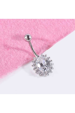 Chavin Komple Taşlı Çiçek Göbek Piercing et13 Beyaz