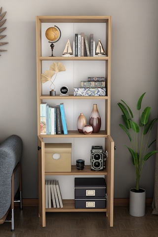 Kapaklı Çok Amaçlı Salon Dolabı 150x50x22 Cm Raflı Kitaplık Dekoratif Depolama Ünitesi Atlantik Çam