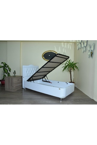 Baza Başlık SUNİDERİ BEYAZ Silinir Kumaş Model Kapitone Metal Fırın Boya 90*190 Yatak El Yapım