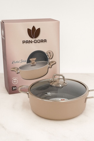 Evinda Pan-dora 30 Cm Kristal Döküm Basık Pilav Tenceresi Yapışmaz, 1.kalite-yanmaz-137 Metalik