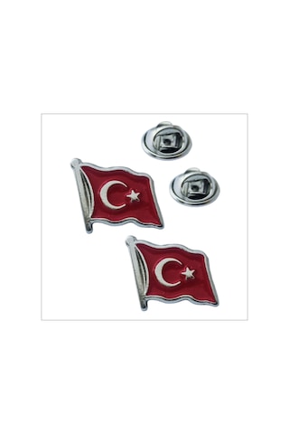 Yörük Tasarım 2 Adet Türk Bayrağı Yaka Rozeti Gümüş Kaplama Gümüş
