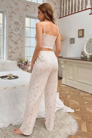 Merry See Baskılı Askılı Pijama Takımı Pembe Çiçekli Pembe