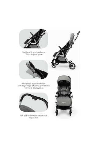 Marcus Kolay Katlanabilen Kabin Travel Sistem Bebek Arabası Heavy Grey