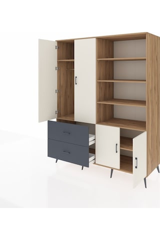 Kronos Gardrop 7 Raflı 2 Çekmeceli Tek Askılı 176x59x221 Çam-aytaşı/antrasit Aytaşı/antrasit