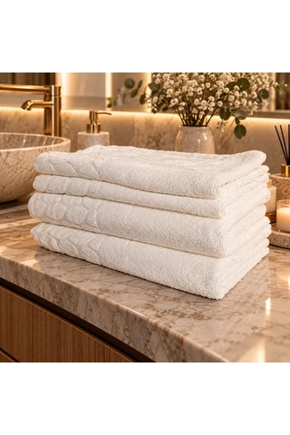 Nurpak Hazal 4 Parça Beyaz %100 Pamuk Banyo Havlu Takımı 2 Adet 90x150 Cm Ve 2 Adet 50x90 Cm