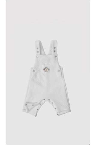 Merqova Bebek Pamuklu Kapitone Salopet Tulum Askılı Çıtçıtlı, Kuzucuk Nakışlı Unisex Bebek Tulum Beyaz