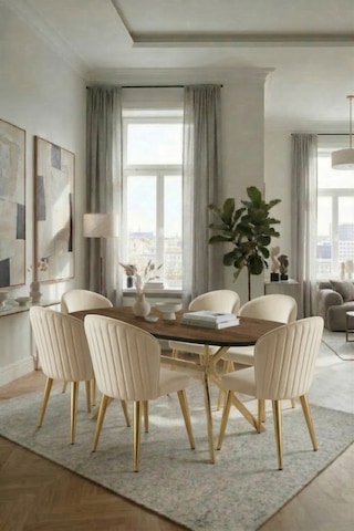 Sanderya Grid Serisi Gold Ayaklı Ceviz 85x170 Mutfak Salon Masa Takımı 6 Sandalye Ceviz - Krem