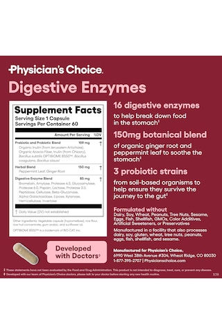 Physician's Choice Digestive Enzymes - Multi Enzymes, Organic Prebiotics & Probiotics For Digestive 60 Capsules