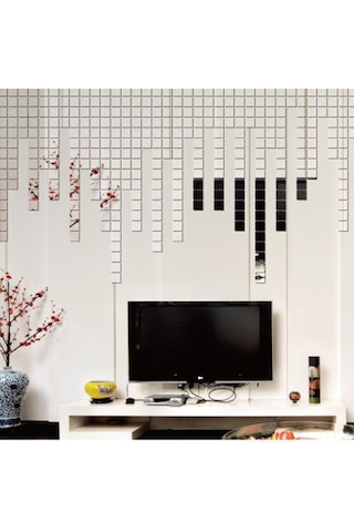 Shineyee Dıy Akrilik Küçük Ayna Duvar Sticker Seti - Gümüş Renkli 2cm Kare Mosaik, Ev Dekorasyonu Kreatif Tasarım Gümüş