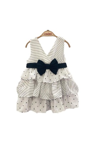Çikoby Kız Bebe İçi Pamuk Astarlı Puantiyeli Çizgili Elbise-13889 Siyah