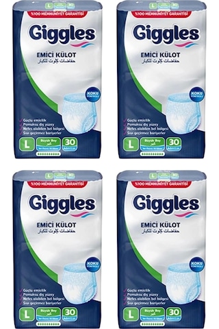 Giggles Külotlu Yetişkin Hasta Bezi Büyük Boy L Beden 30 Lu X 4 Adet Giggles Külotlu Yetişkin Hasta Bezi Büyük Boy L Beden 30 Lu X 4 Adet