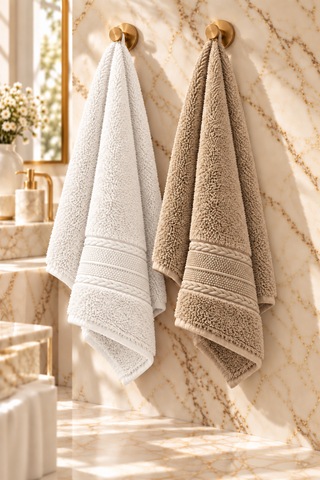 Puffy 2 Adet %100 Bambu Renkli Çavuş Desenli Ultura Yumuşak 50x85 Cm Havlu / Yüz Havlusu / Saç Havlusu / Çeyiz Seti Beyaz