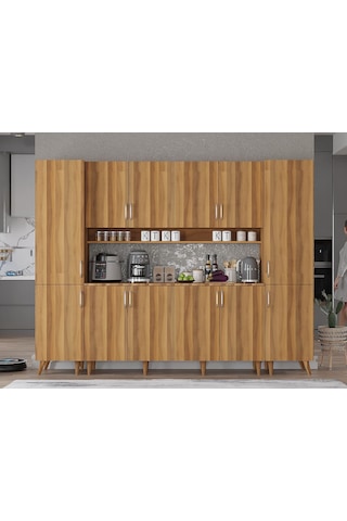Della Kahve Köşesi Çok Amaçlı Dolap Kiler Mutfak Dolabı Ceviz 240cm Ceviz