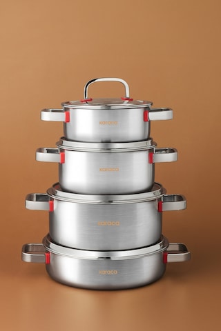 Karaca Powersteel 316+ 3ply Artemis İndüksiyon Tabanlı 8 Parça Çelik Tencere Seti Gümüş